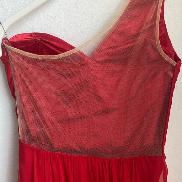 Red Evening Gown with Sheer Back and One Shoulder, Prom Pageant - Picture 4 of 8